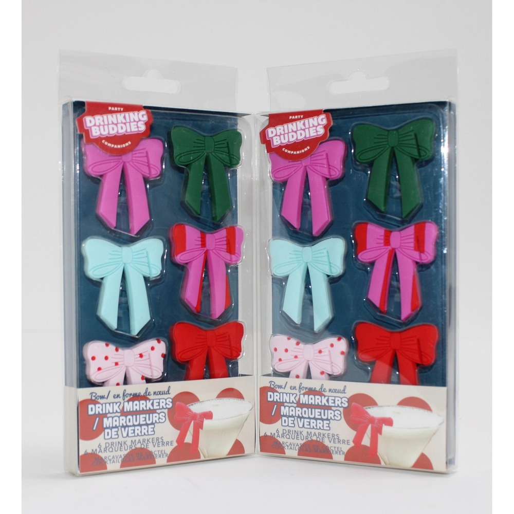 Lot of 2 NPW Drinking Buddies Bow Drink Markers Silicone Glass Charms NPW05679